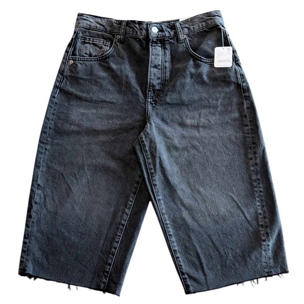 NWT WE THE FREE Distressed Black Pedal Pusher Jeans Frayed Edge Size 27 Relaxed - Picture 4 of 9